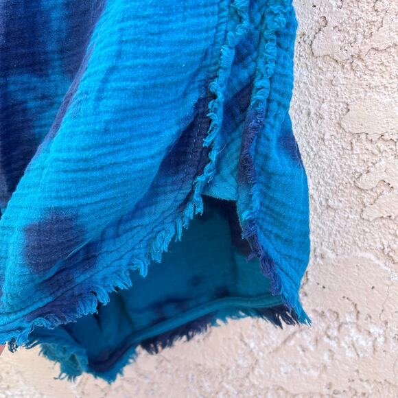 Teal Blue Tie Dye Textured 2 Piece Set Fringe Hem Lounge Outfit Size M - Picture 8 of 8
